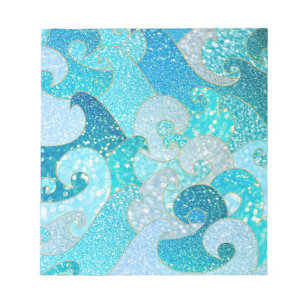 Blue Mermaid Faux Glitter Sea- Teal Gold Ocean Notepad