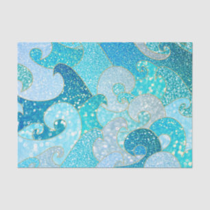 Blue Mermaid Faux Glitter Sea- Teal Gold Ocean Tissue Paper