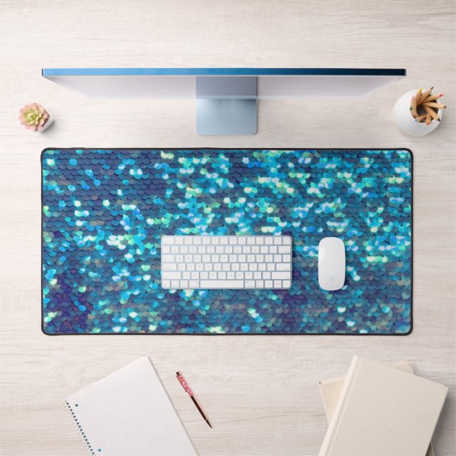 blue mermaid faux sequin desk mat (Office 1)