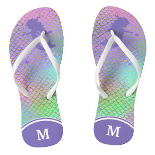 Blue Mermaid Fish Scale Monogram Thongs
