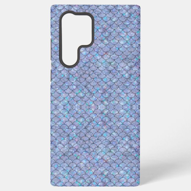 Blue Mermaid Fish Scales Holographic Glam Trendy  Samsung Galaxy S22 Ultra Case (Back)