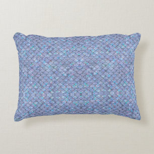 Blue Mermaid Fish Scales Holographic Trendy Glam Decorative Cushion