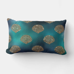 Blue Mermaid Glitter - Seashell pattern - Lumbar Cushion