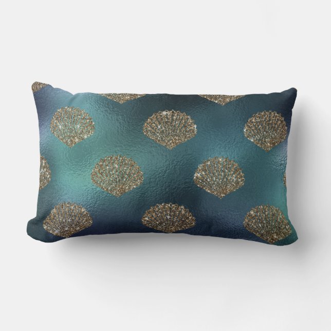 Blue Mermaid Glitter - Seashell pattern - Lumbar Cushion (Front)