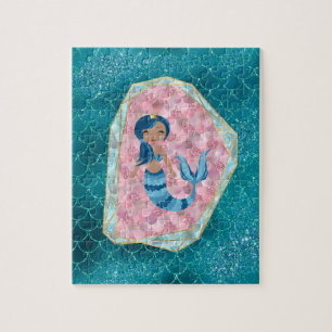 Blue Mermaid in a Pink Shell Jigsaw Puzzle
