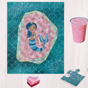 Blue Mermaid in a Pink Shell Jigsaw Puzzle