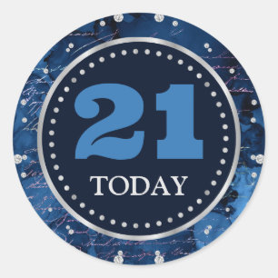 Blue Mermaid Letters Pattern & Glitter Birthday Classic Round Sticker
