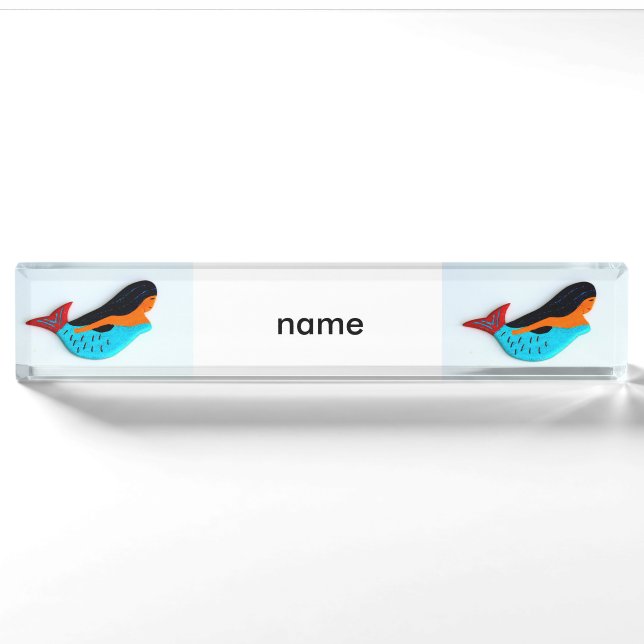blue mermaid name deskplate nameplate (Front)