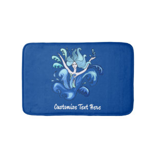Blue Mermaid Ocean Waves Personalise Custom Text Bath Mat