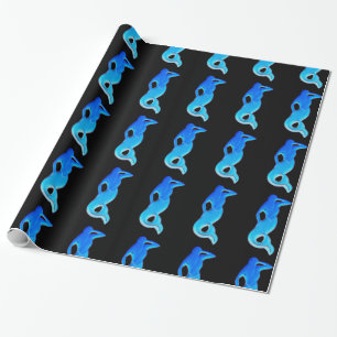 blue mermaid on black pattern paper