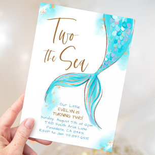 Blue Mermaid Party Two The Sea 2nd Birthday  Invitation