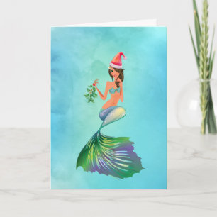 Blue Mermaid Pretty Fantasy Christmas Holiday Card