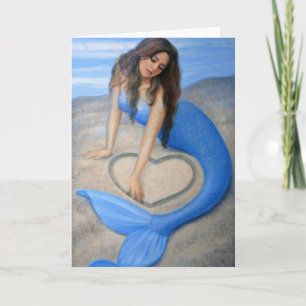 Blue Mermaid 's Heart fantasy art greeting card