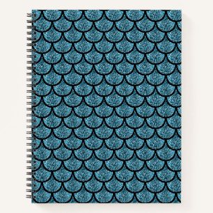 Blue mermaid scale with glitter effect notebook