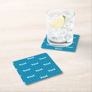 Blue Mermaid Scale Yeet White Text Viral Phrase Square Paper Coaster