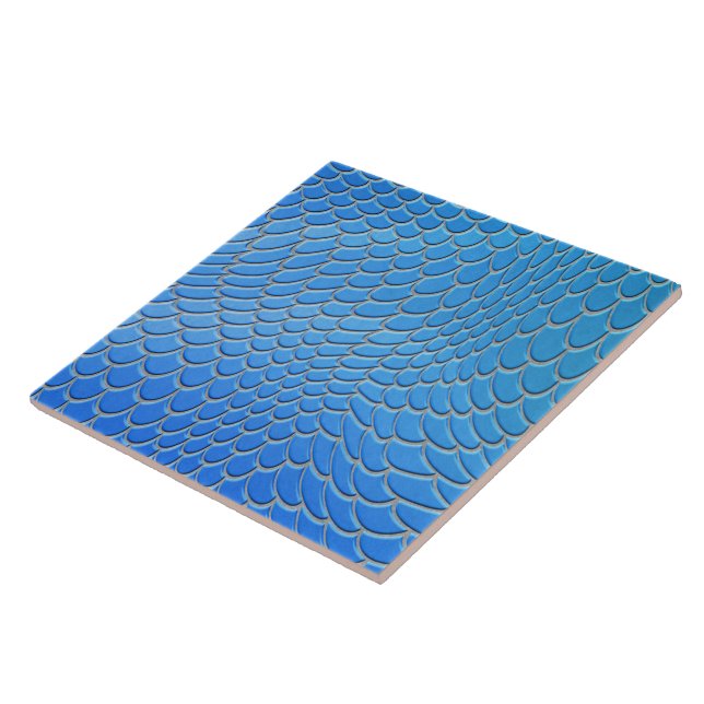 Blue mermaid scales, fish scale ceramic tile (Side)