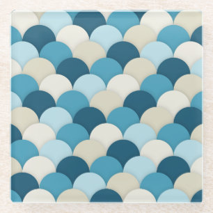 Blue Mermaid Scallop Pattern Modern Nautical Glass Coaster