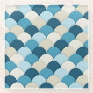 Blue Mermaid Scallop Pattern Modern Nautical Glass Coaster