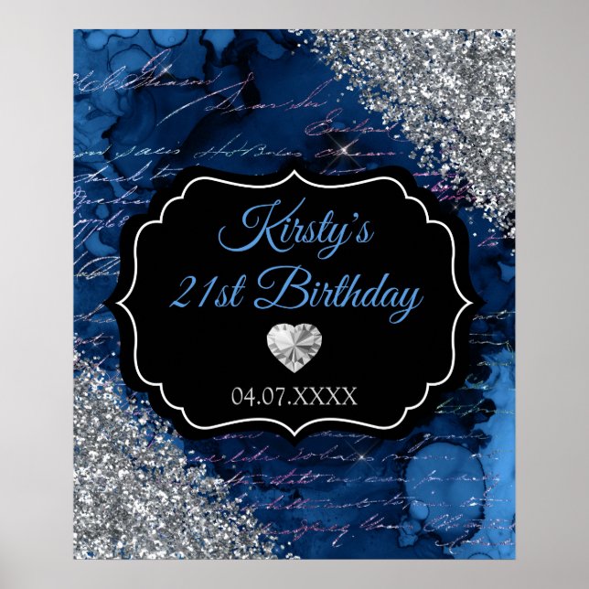 Blue Mermaid Silver Glitter Birthday Sign (Front)