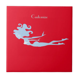 Blue Mermaid Swimmer Thunder_Cove Ceramic Tile