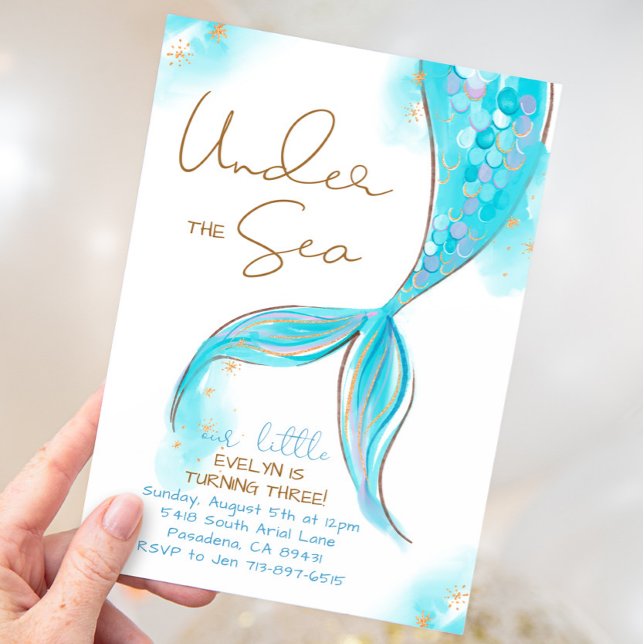 Blue Mermaid Tail Birthday Under The Sea Party Invitation (Creator Uploaded)