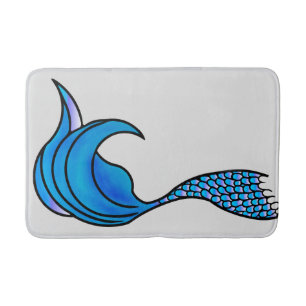 Blue mermaid tail on a bath mat