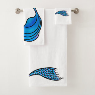 Blue Mermaid Tail on Bath Towel Set