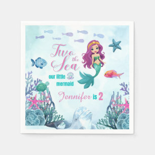 Blue Mermaid Two the Sea Girls 2nd Birthday Napkin