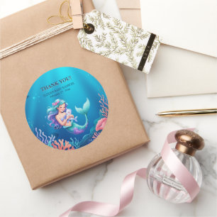 Blue Mermaid Under the Sea Baby Shower Classic Round Sticker