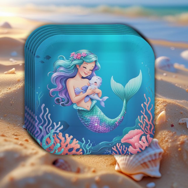 Blue Mermaid Under the Sea Baby Shower Paper Plate (Creator Uploaded)