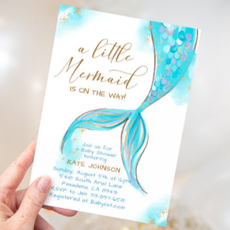 Blue Mermaid Under The Sea Ocean Baby Shower Invitation