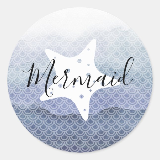 Blue Mermaid with Starfish Birthday Stickers (Front)