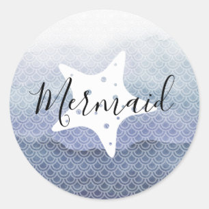 Blue Mermaid with Starfish Birthday Stickers