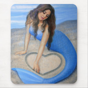 Blue Mermaid's Heart Mouse Pad