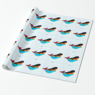 blue mermaids wrapping paper