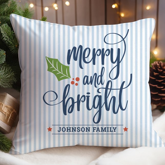 Blue Merry and Bright Customisable Christmas Cushion (Creator Uploaded)
