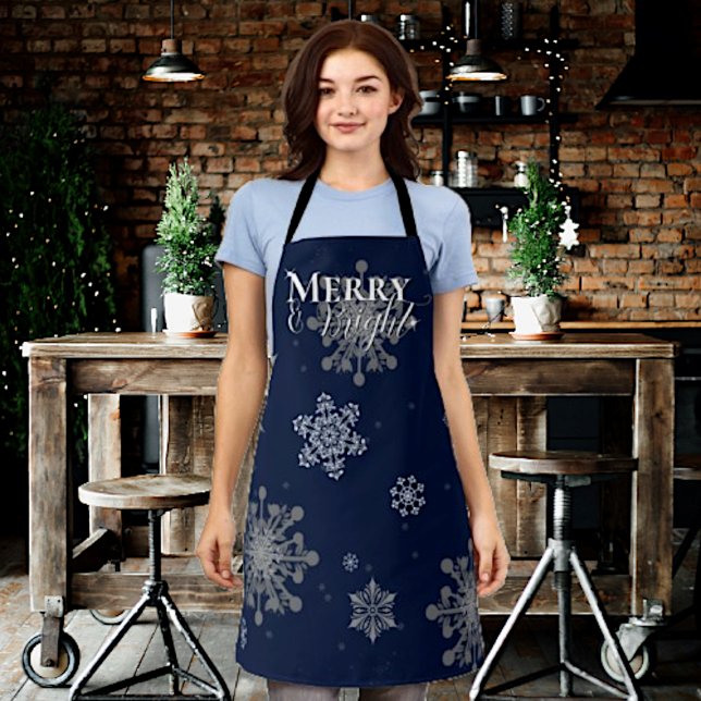Blue Merry and Bright Snowflakes Christmas Apron (Blue Merry and Bright Snowflakes Christmas Apron)