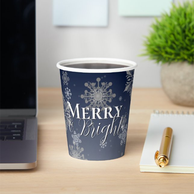 Blue Merry and Bright Snowflakes Christmas Paper Cups (Insitu)