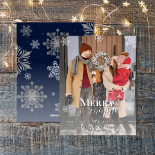 Blue Merry and Bright Snowflakes Christmas Photo Holiday Card
