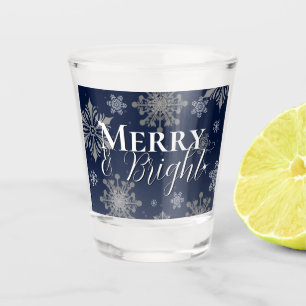 Blue Merry and Bright Snowflakes Christmas Shot Glass