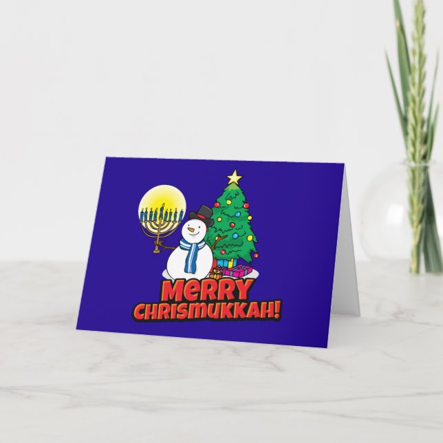 Blue Merry Chrismukkah Jewish and Christmas Holiday Card (Front)