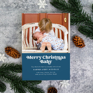 Blue Merry Christmas Baby Birth Announcement
