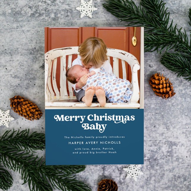Blue Merry Christmas Baby Birth Announcement (Creator Uploaded)