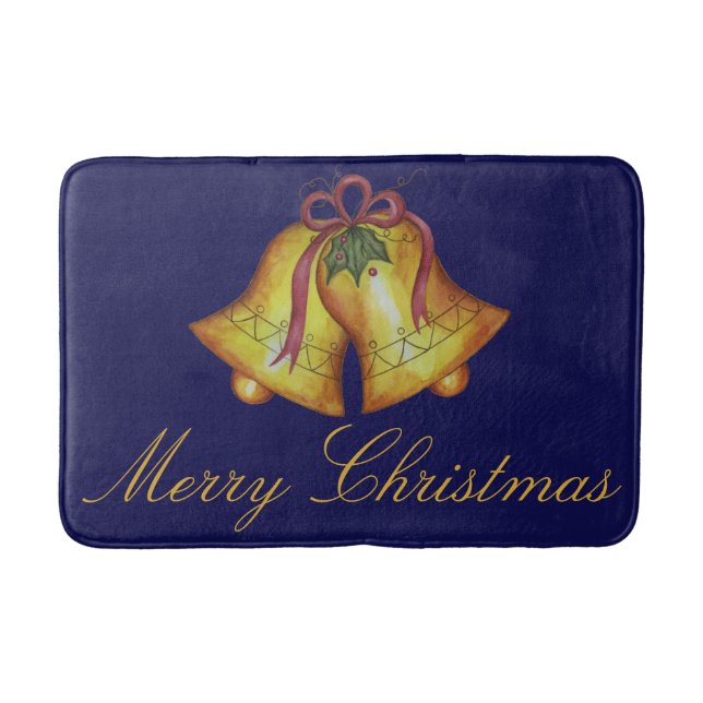 Blue Merry Christmas Bathroom Rug Mat Decoration (Front)