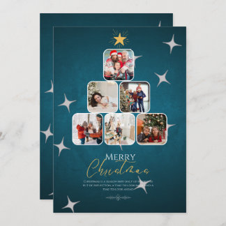 Blue Merry Christmas Family Holiday Card