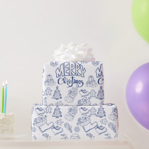 Blue Merry Christmas gift wrapping paper 