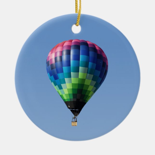 Blue Merry Christmas Gooberfish Hot Air Balloon Ceramic Ornament (Front)
