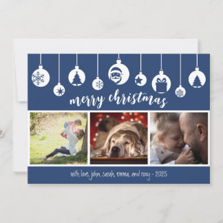 Blue Merry Christmas Hanging Ornament Photo Holiday Card