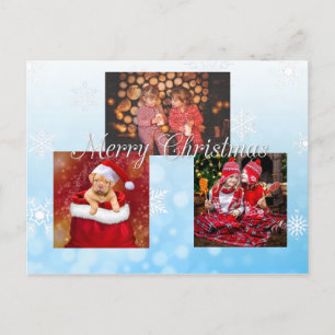 Blue Merry Christmas Personalised Photo Postcard