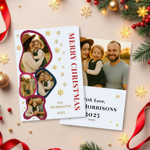 Blue Merry Christmas Photo Modern Organic Frame Holiday Card